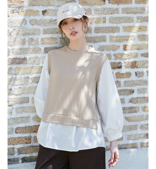 ikka「ケーブル柄レイヤードプルオーバー」|その他|