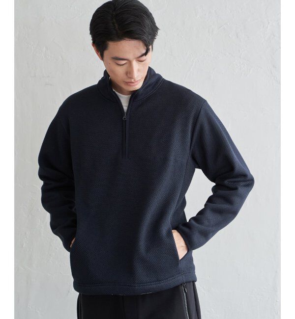 ikka「ツイルジャカード裏起毛ハーフジッププルオーバー」|パーカー|ネイビーブルー
