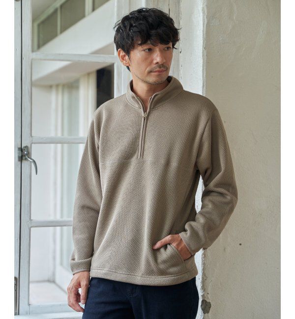 ikka「ツイルジャカード裏起毛ハーフジッププルオーバー」|パーカー|