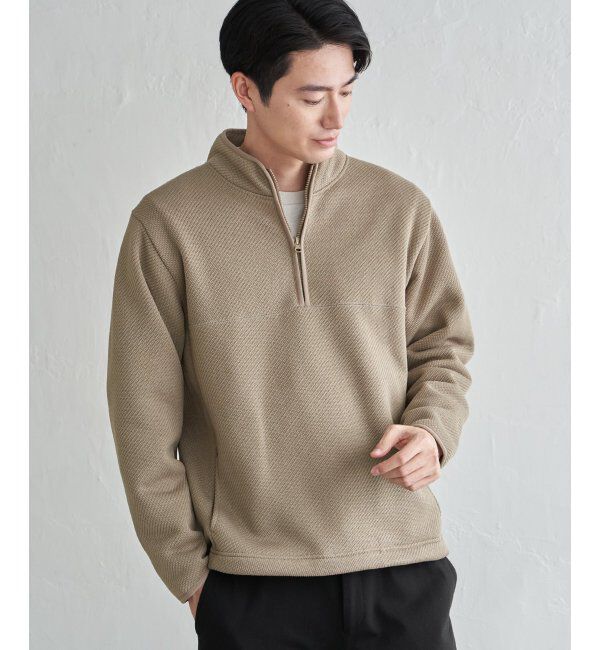 ikka「ツイルジャカード裏起毛ハーフジッププルオーバー」|パーカー|