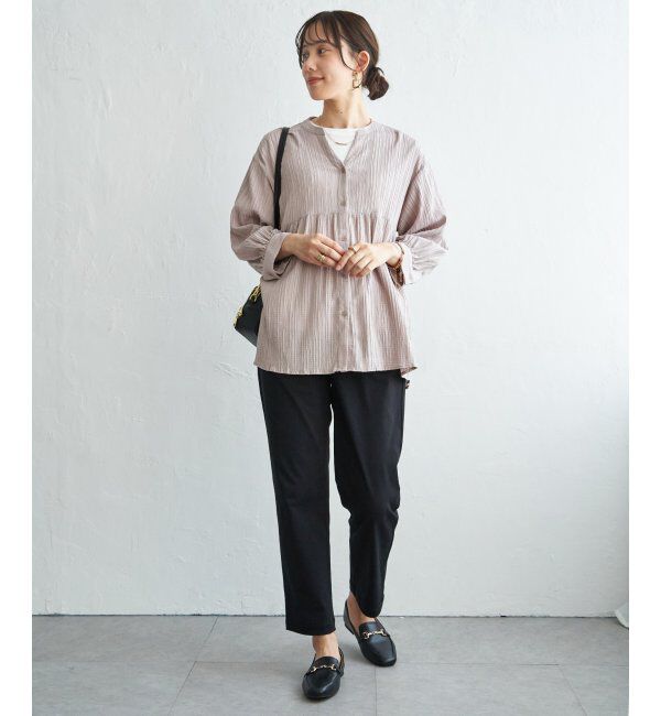 ikka「冷感楊柳バンドカラーシャツ」|シャツ・ブラウス|