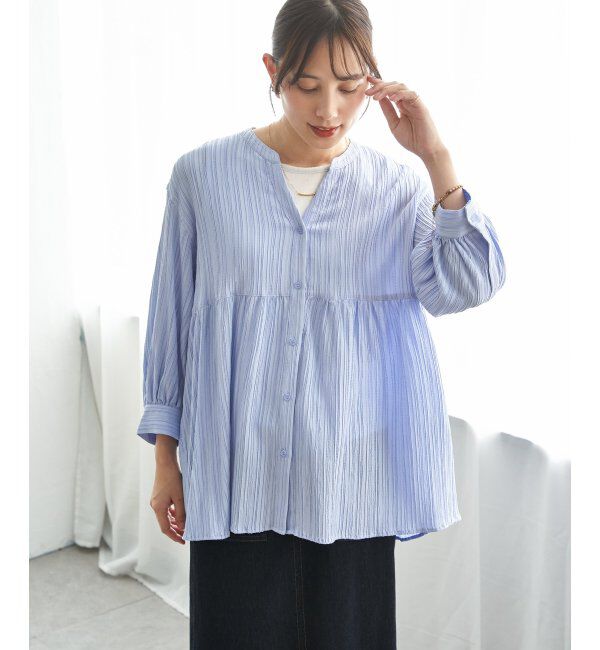 ikka「冷感楊柳バンドカラーシャツ」|シャツ・ブラウス|