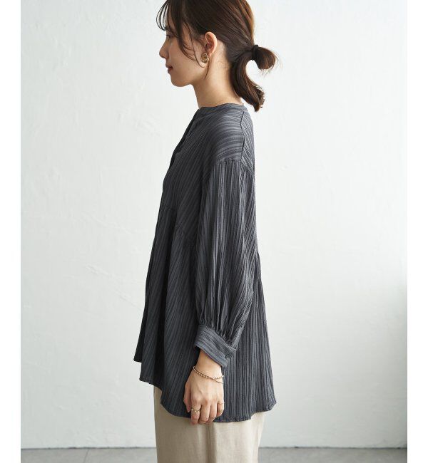 ikka「冷感楊柳バンドカラーシャツ」|シャツ・ブラウス|