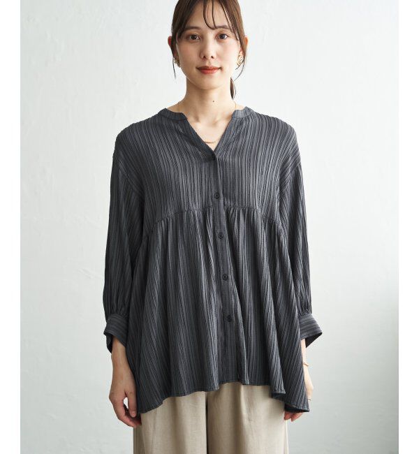 ikka「冷感楊柳バンドカラーシャツ」|シャツ・ブラウス|