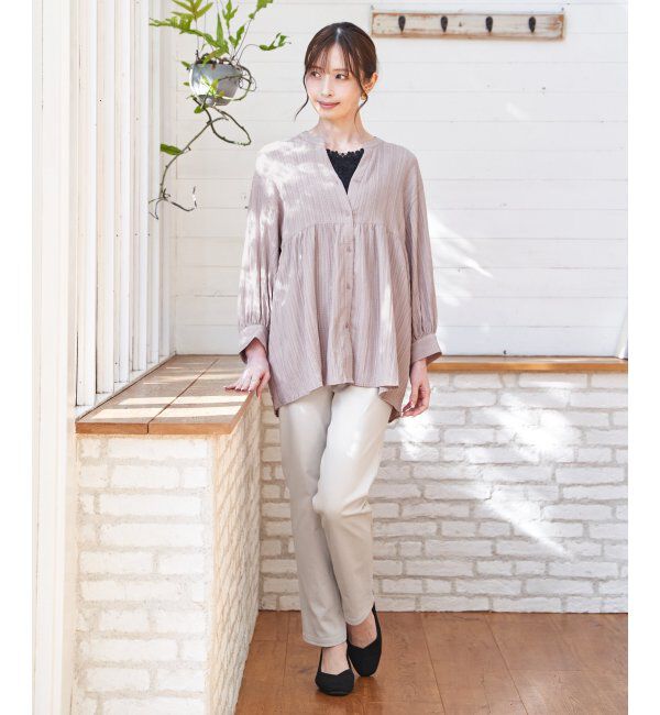 ikka「冷感楊柳バンドカラーシャツ」|シャツ・ブラウス|