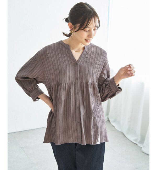 ikka「冷感楊柳バンドカラーシャツ」|シャツ・ブラウス|コーヒー