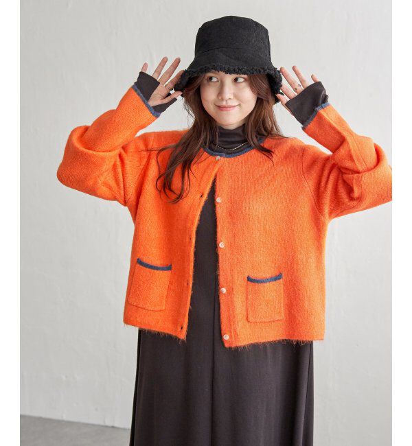 Lbc with Life「配色ポケットショートカーディガン」|カーディガン|オレンジ