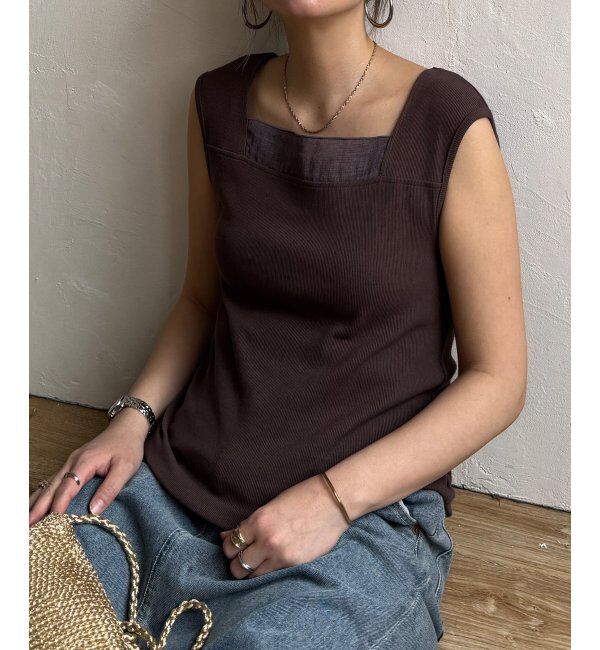 Lbc with Life「スクエアネックシアーレイヤードタンクトップ」|キャミソール|ブラウン