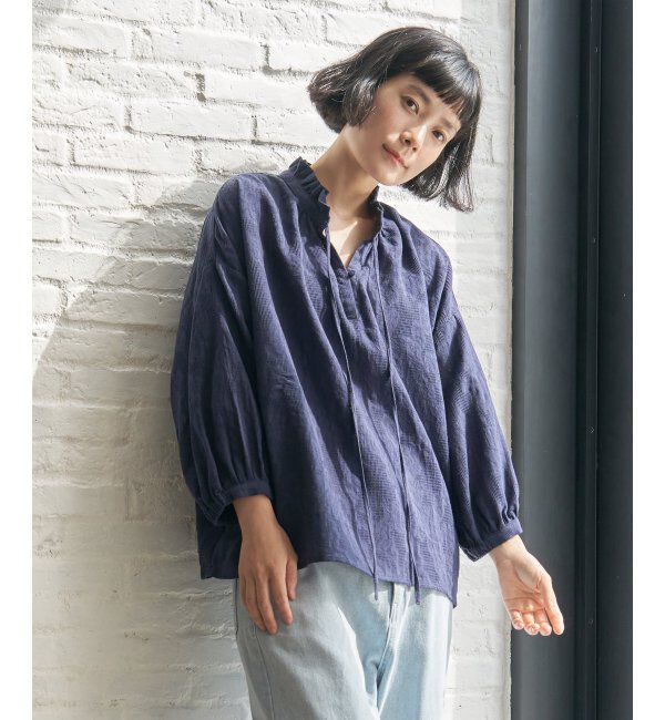 Lbc with Life「ジャカード襟フリル2WAYブラウス」|シャツ・ブラウス|ネイビーブルー