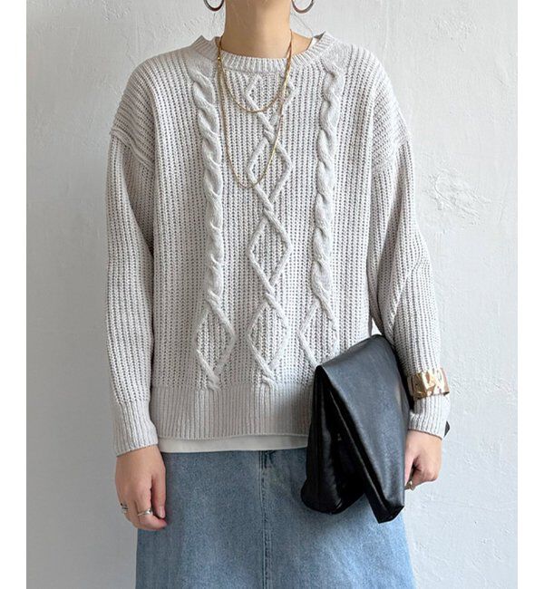 Lbc with Life「マットモールケーブルニットプルオーバー」|カーディガン|ライトグレー
