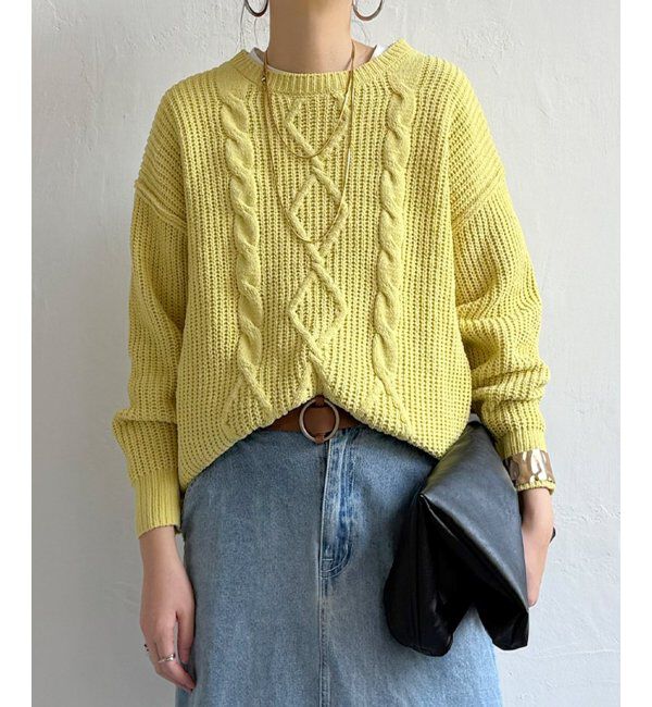 Lbc with Life「マットモールケーブルニットプルオーバー」|カーディガン|イエロー