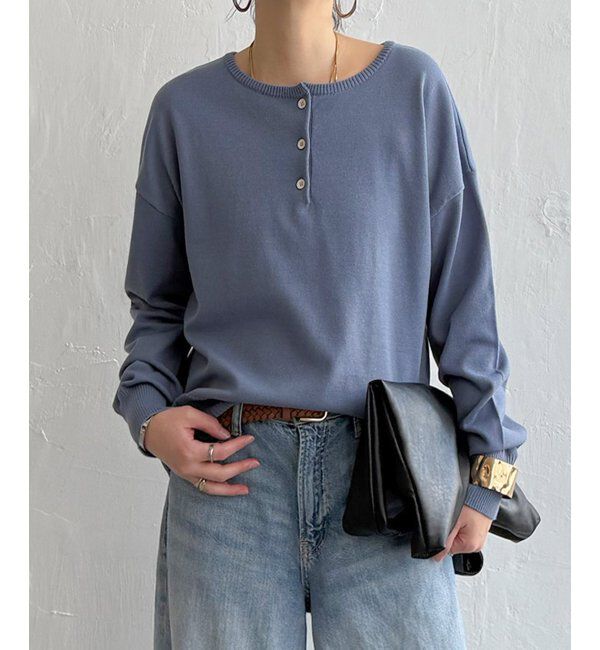 Lbc with Life「コットンタッチ2WAYヘンリーニット」|カーディガン|ブルー