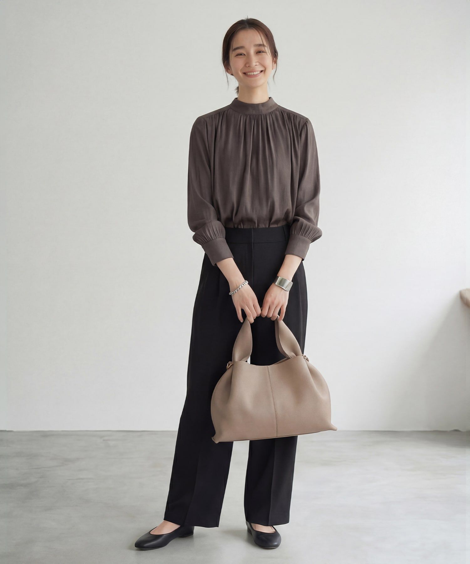 STYLE DELI「微光沢シボ感ギャザーブラウス」|シャツ・ブラウス|