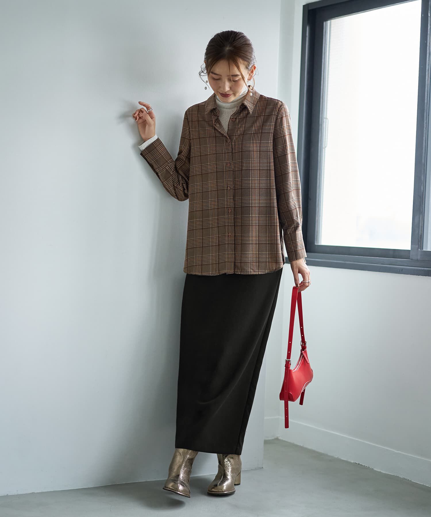 STYLE DELI「【LUXE】マットサテンチェック柄シャツ」|シャツ・ブラウス|
