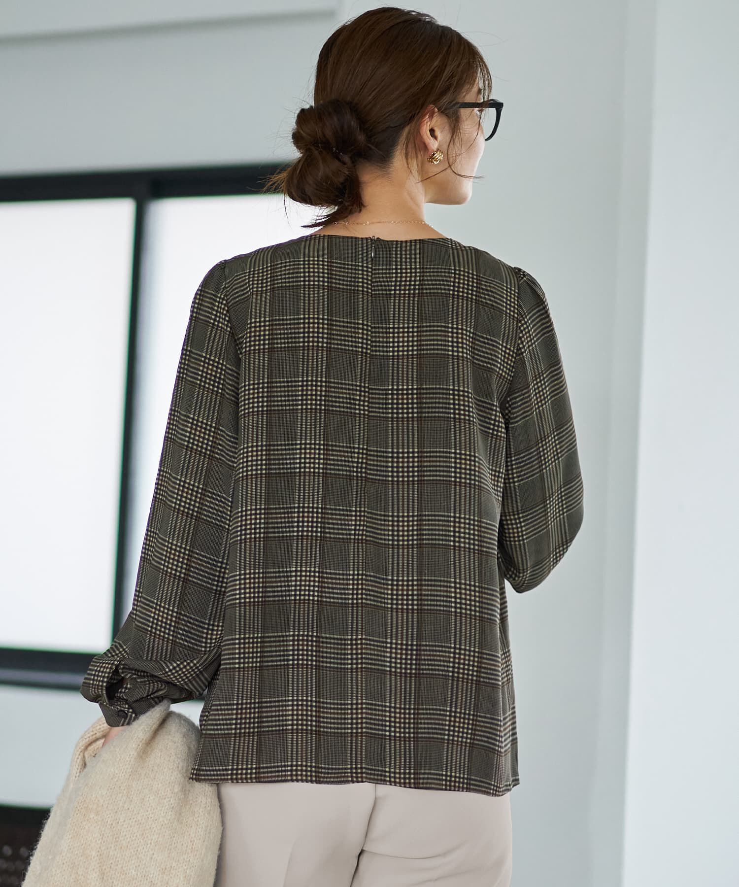 STYLE DELI「【LUXE】マットサテンチェック柄ブラウス」|シャツ・ブラウス|