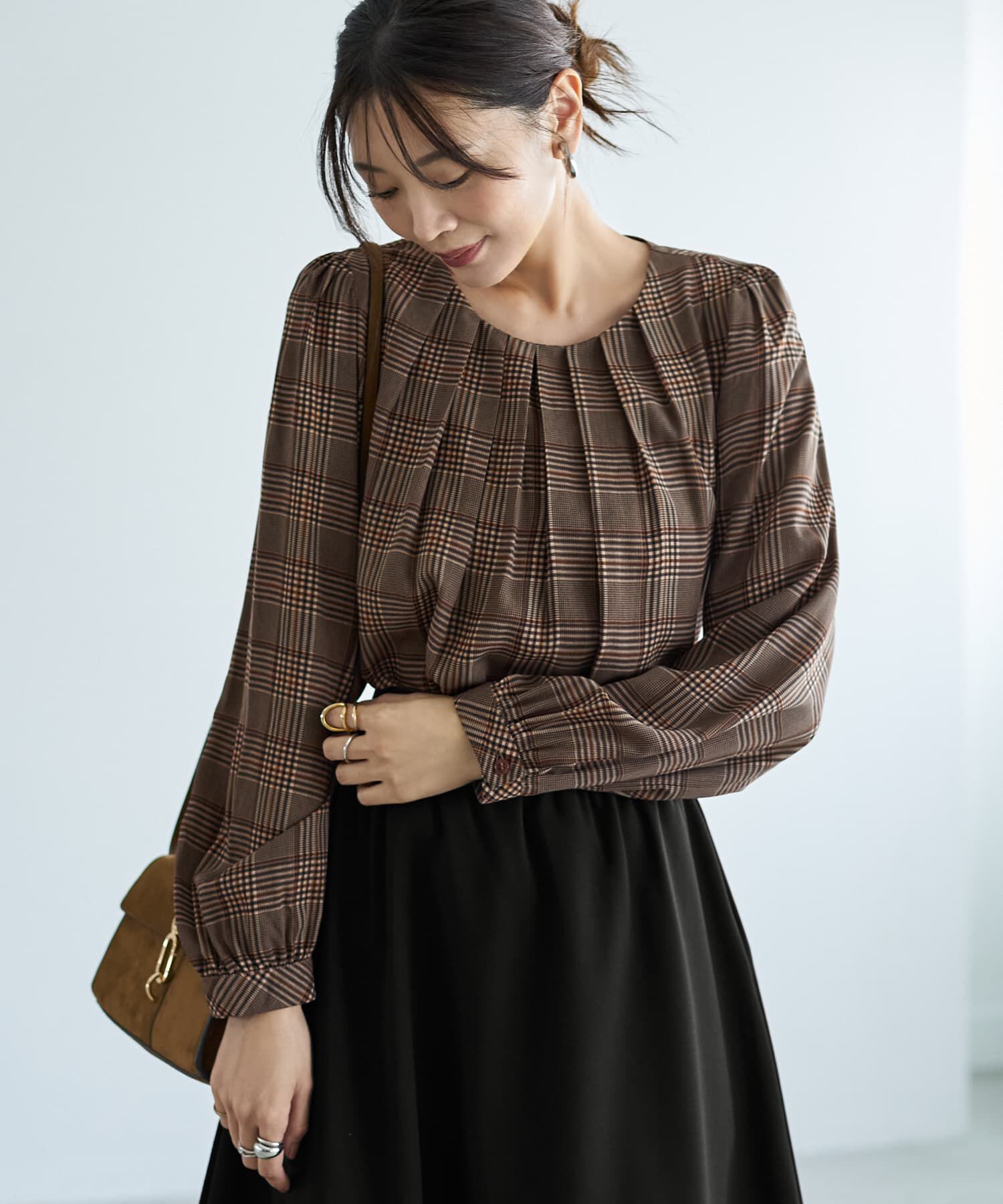 STYLE DELI「【LUXE】マットサテンチェック柄ブラウス」|シャツ・ブラウス|