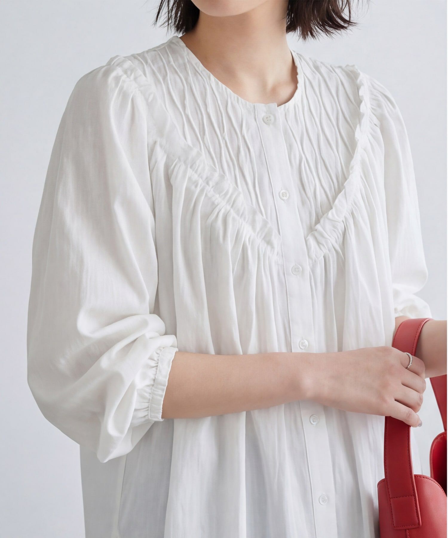 STYLE DELI「デコルテ切替コットンブラウス」|シャツ・ブラウス|