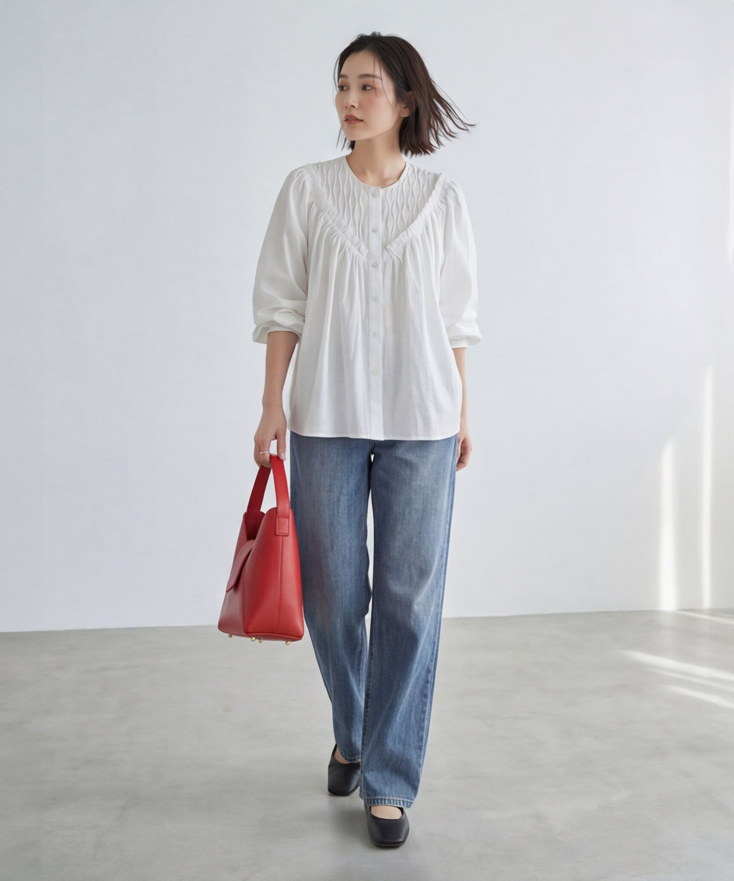 STYLE DELI「デコルテ切替コットンブラウス」|シャツ・ブラウス|