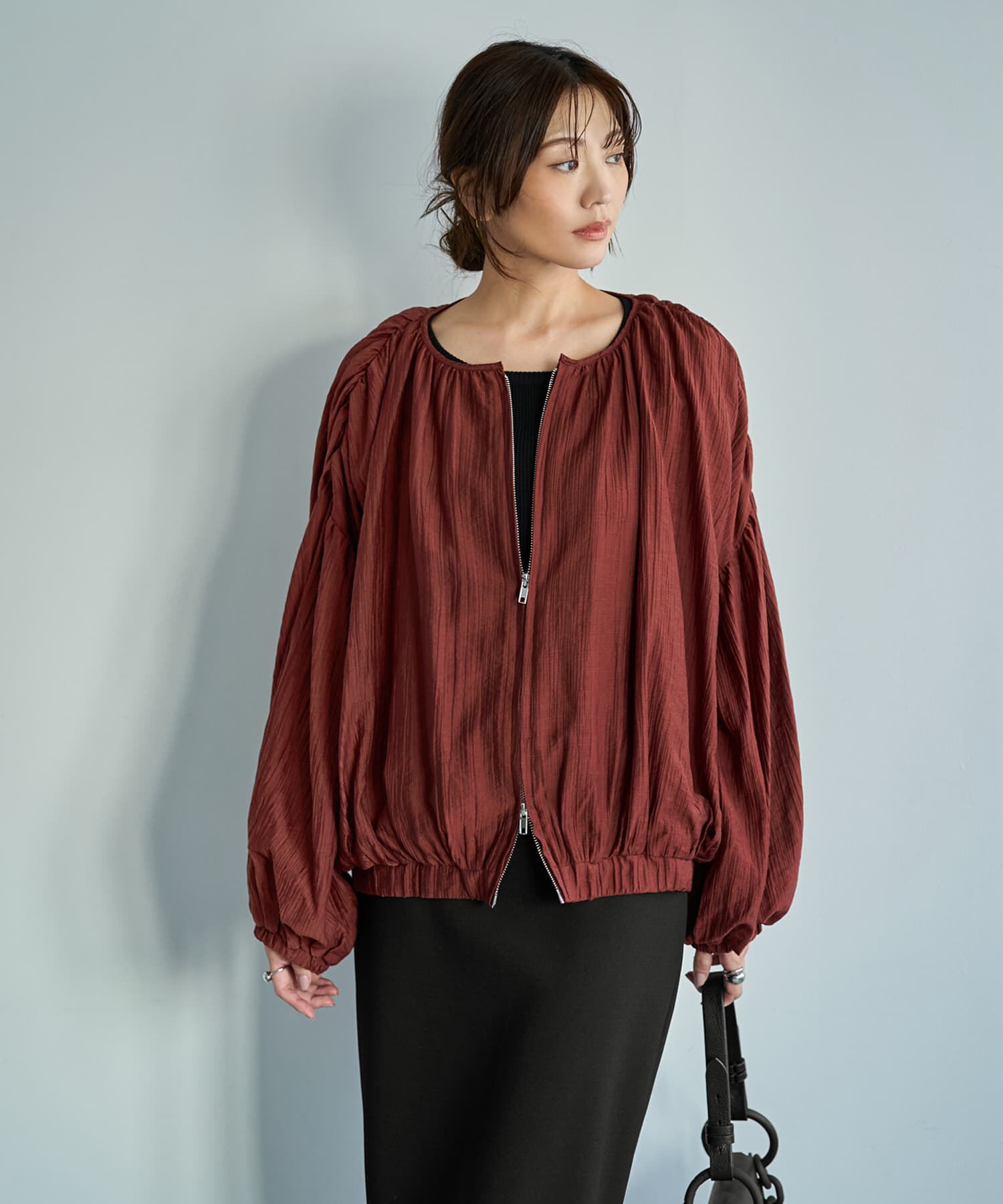 STYLE DELI「便利な楊柳ブラウスブルゾン」|カーディガン|バーガンディ