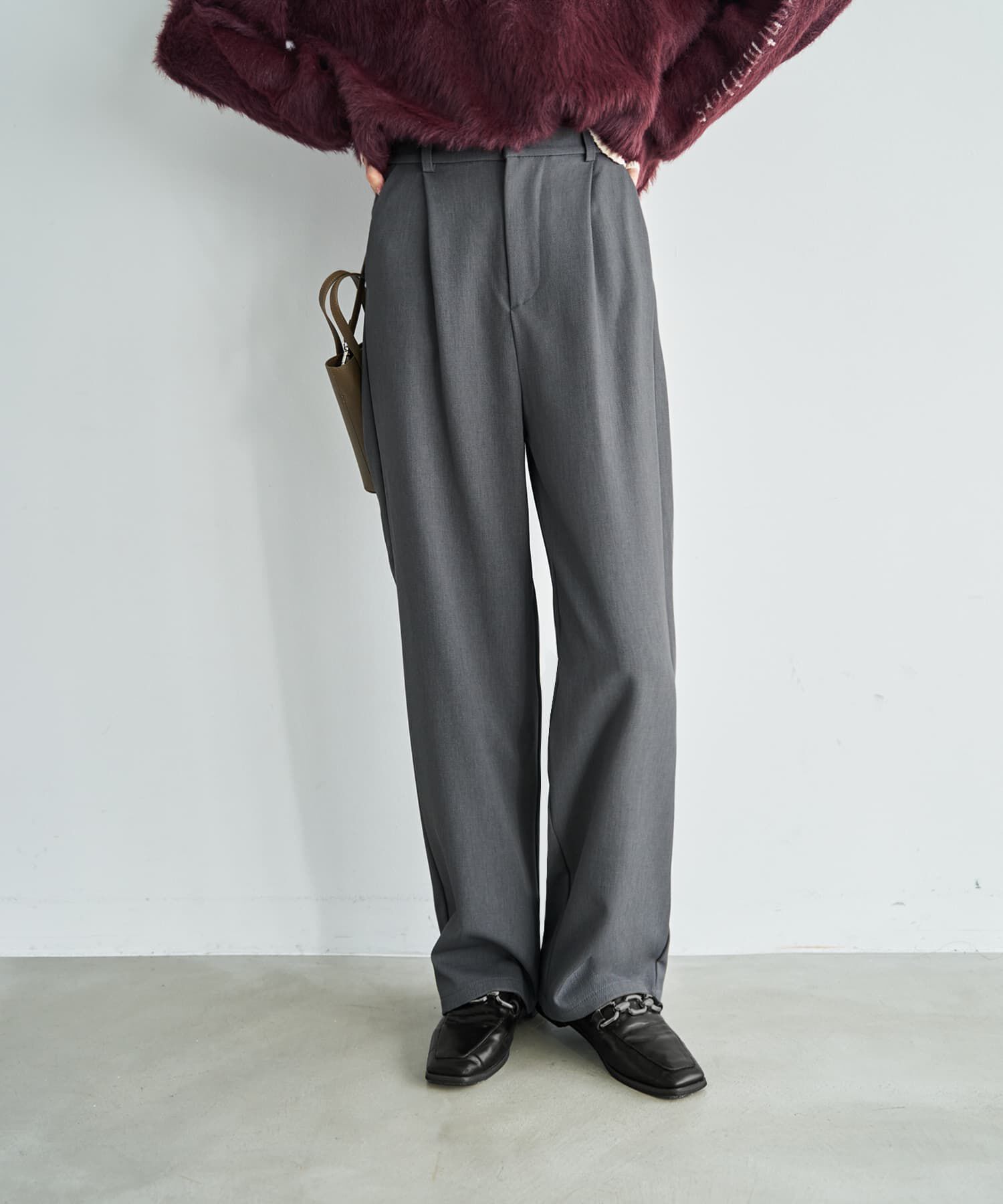 STYLE DELI「裏地付きストレッチツイルワイドパンツ」|その他|グレー