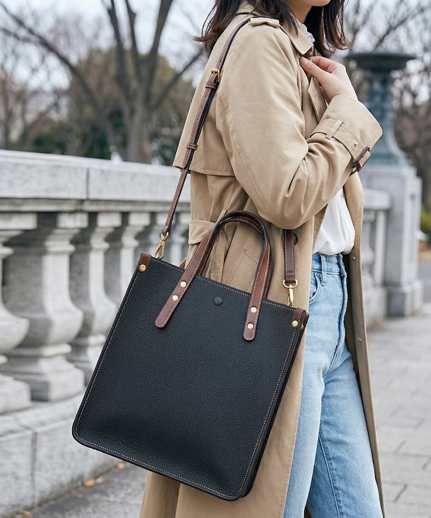 STYLE DELI「【DELI by】クラシック・スクエアレザートート（2WAY）」|トートバッグ|ブラック