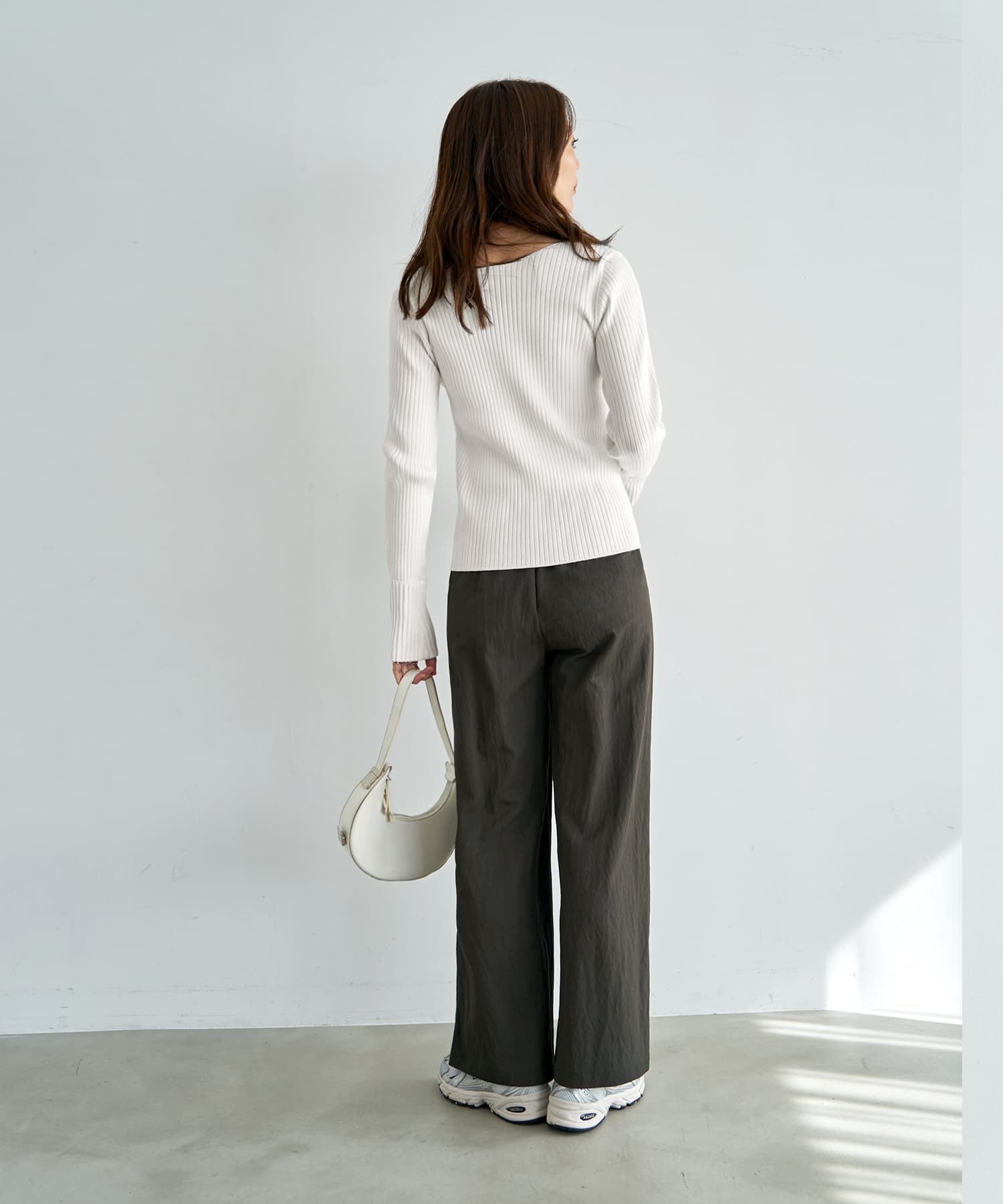 STYLE DELI「袖口折り返しボートネックリブトップス」|ニット・セーター|