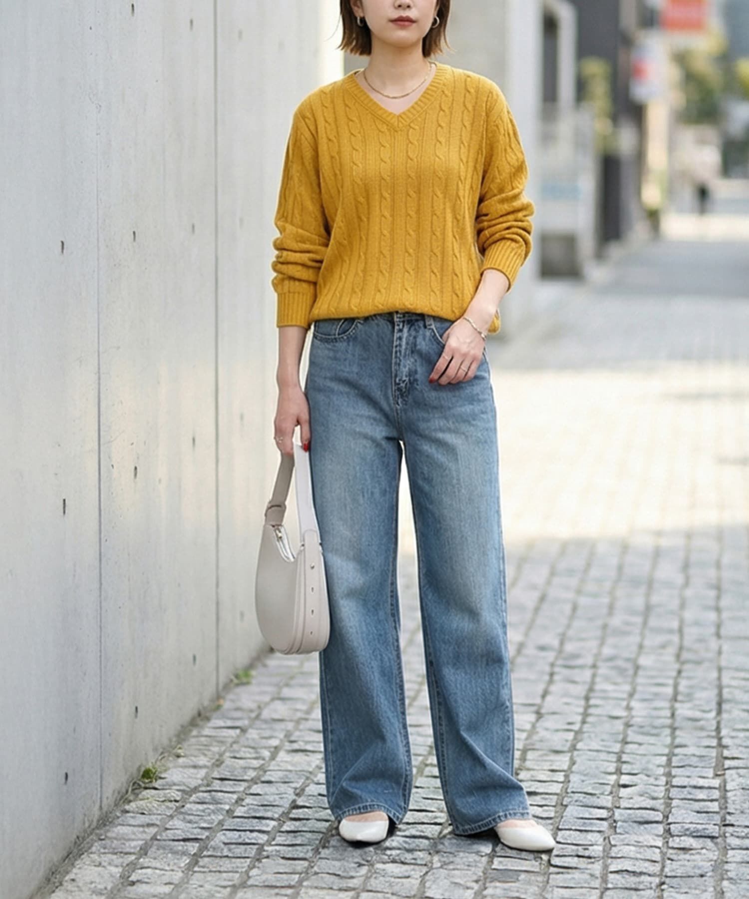 STYLE DELI「ストレートケーブルVネックニットトップス」|ニット・セーター|