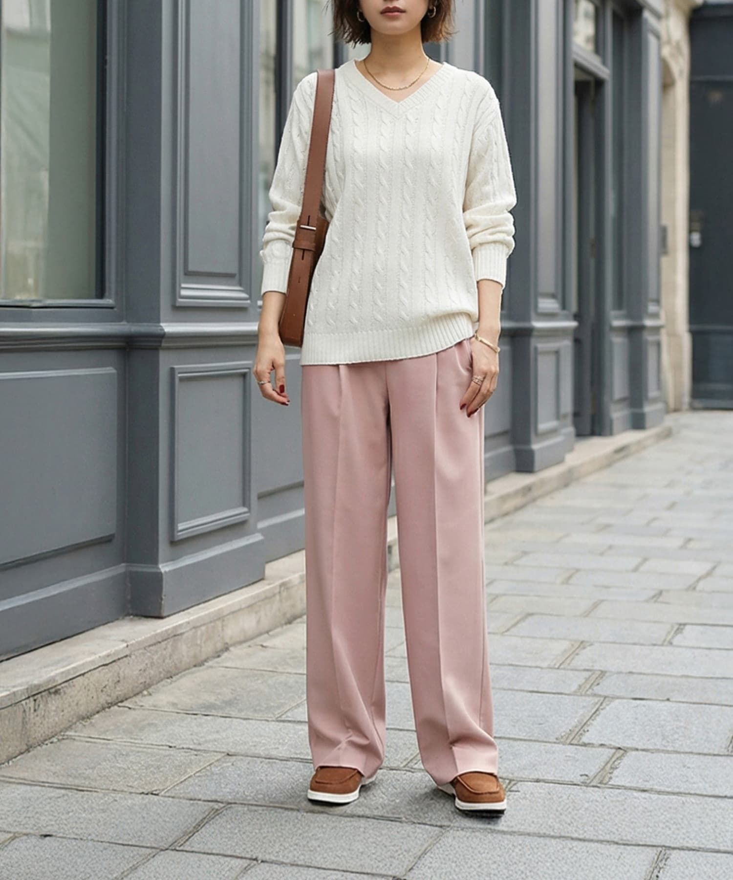 STYLE DELI「ストレートケーブルVネックニットトップス」|ニット・セーター|