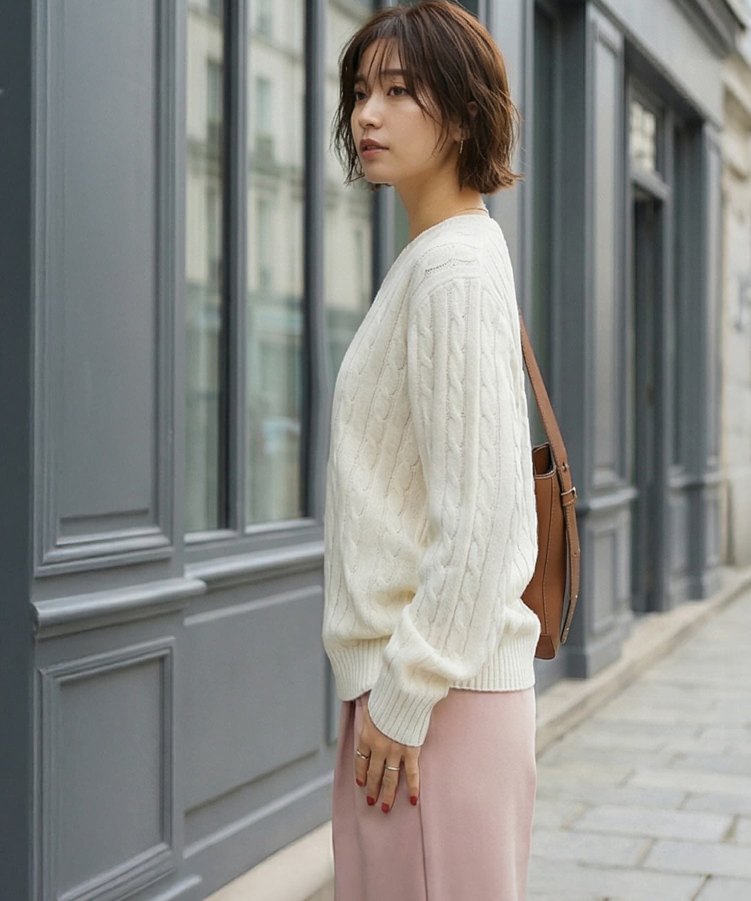 STYLE DELI「ストレートケーブルVネックニットトップス」|ニット・セーター|