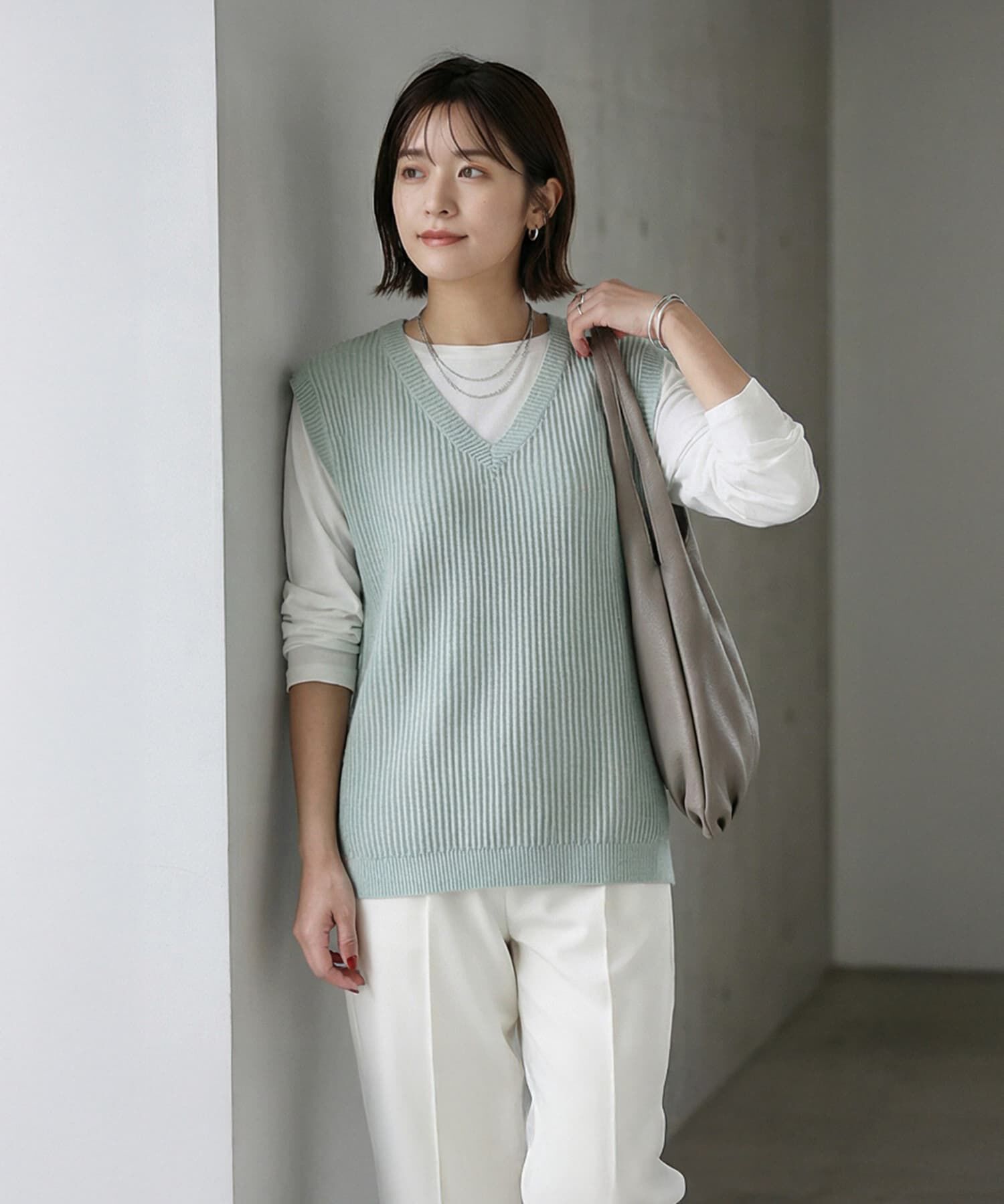 STYLE DELI「ストライプ編みVネックベスト」|ベスト・ジレ|