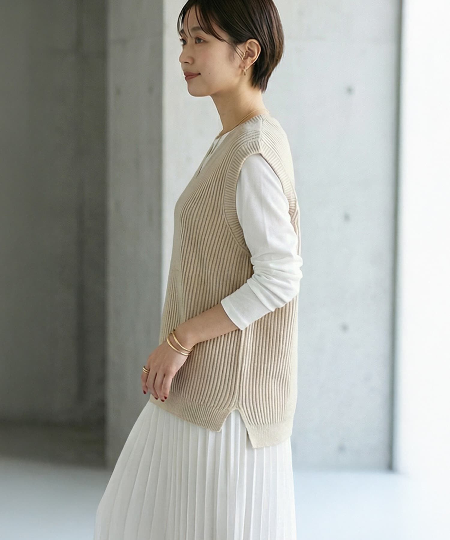 STYLE DELI「ストライプ編みVネックベスト」|ベスト・ジレ|