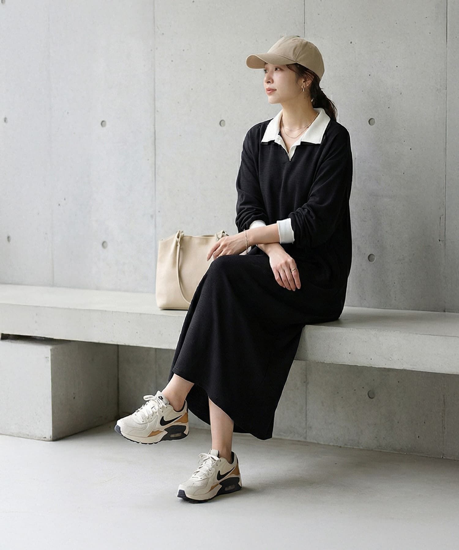 STYLE DELI「襟付きシボ入りカットソーワンピース」|ワンピース|