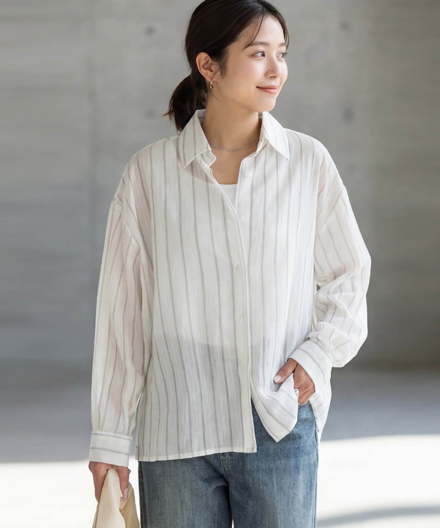 STYLE DELI「エアリーストライプ柄シャツ」|シャツ・ブラウス|ホワイト