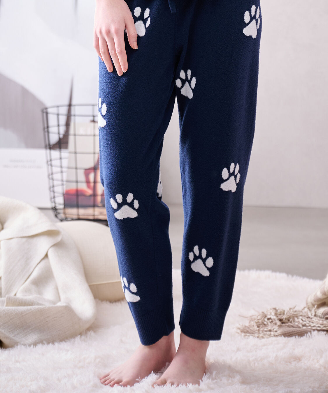 PAUL&JOE「ランダム猫足跡　夏ニットロングパンツ」|ルームウェア|