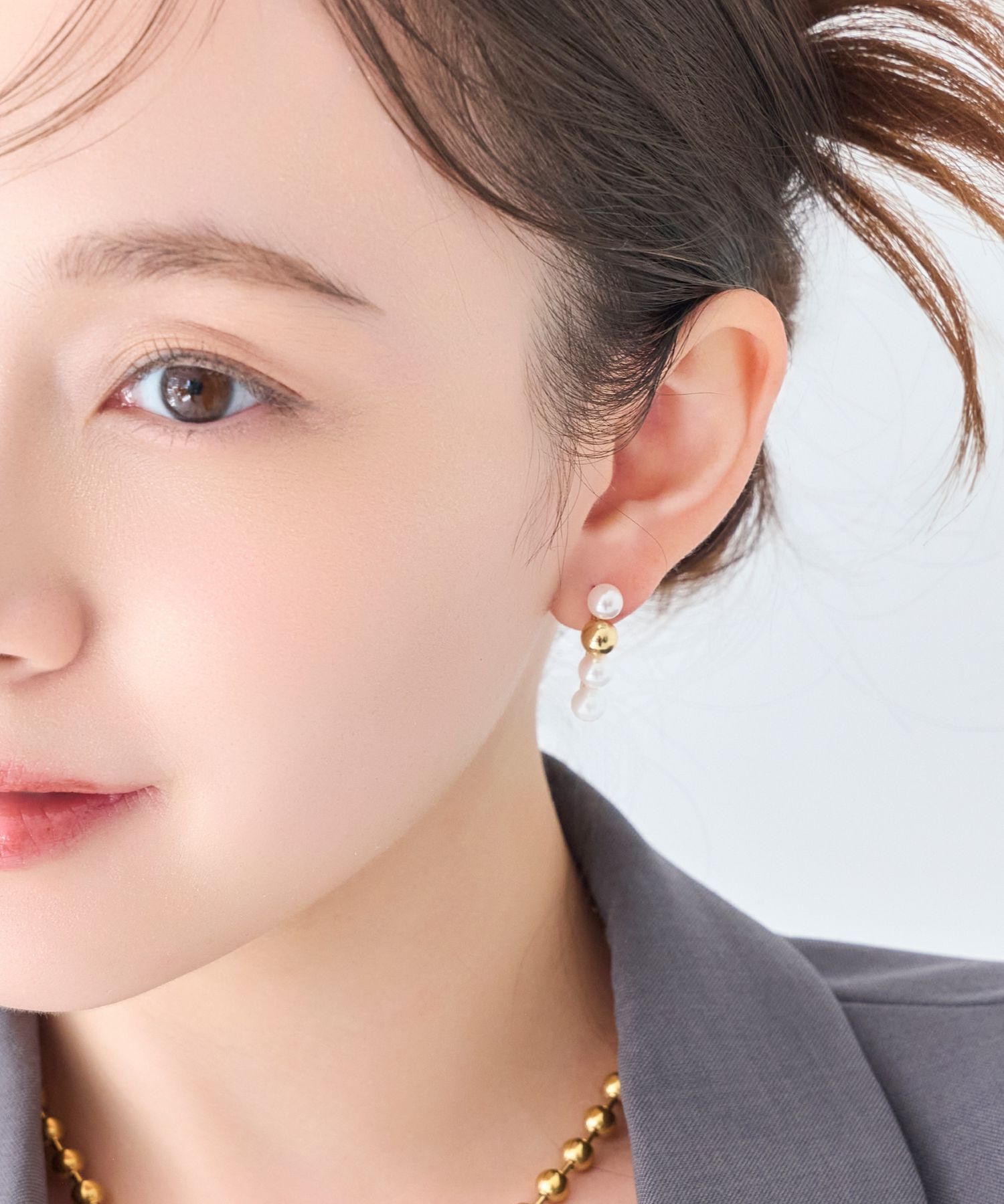 Phoebe「【金属アレルギー対応】ミックスドットピアス　ゴールド/ニッケルフリー/パール」|ピアス|