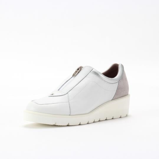 銀座かねまつ「RMWE2561STE3CBWHT3CB　【本革】【防水】【Eウィズ】アクアベルセンターZIPスニーカー」|スニーカー|ﾎﾜｲﾄ&times;3色ｺﾝﾋﾞ