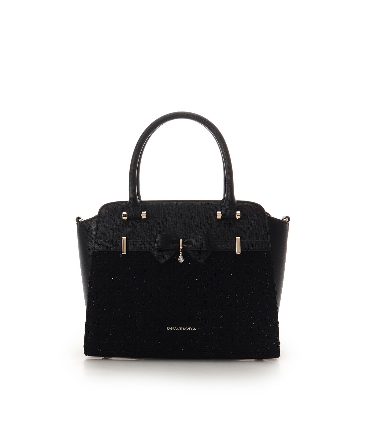 Samantha Vega「ラメツイードアクセントリボンハンドバッグ」|ハンドバッグ|ブラック