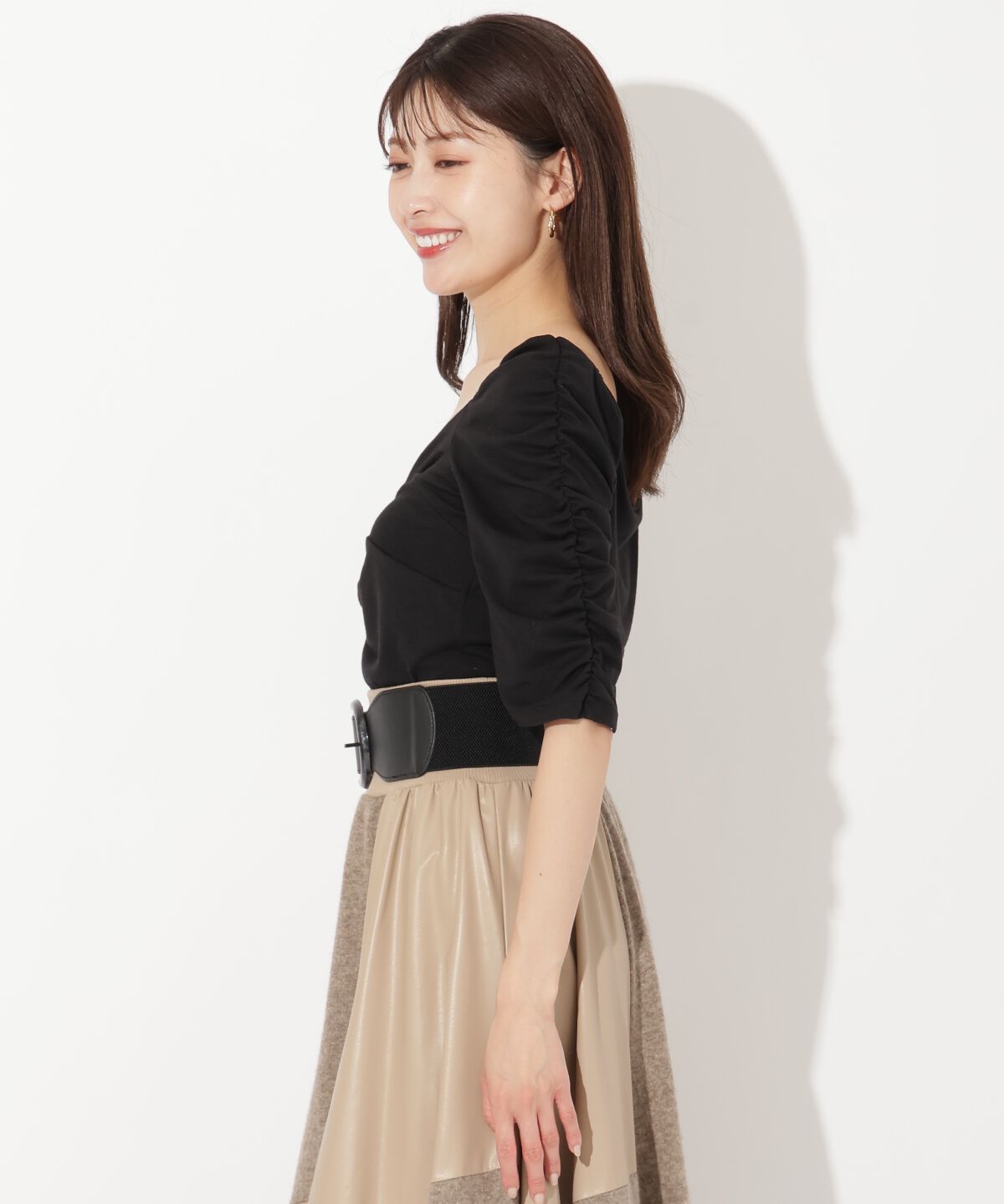 アンドクチュール「フロントクロスギャザーTシャツ」|Tシャツ・カットソー|