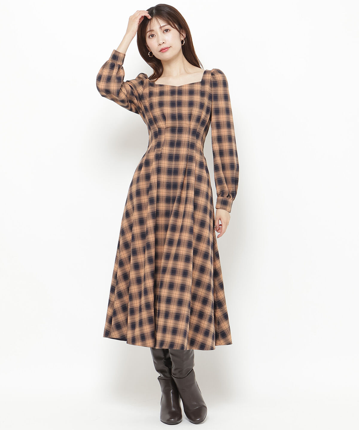 アンドクチュール「チェックウエストタックワンピース」|ワンピース|
