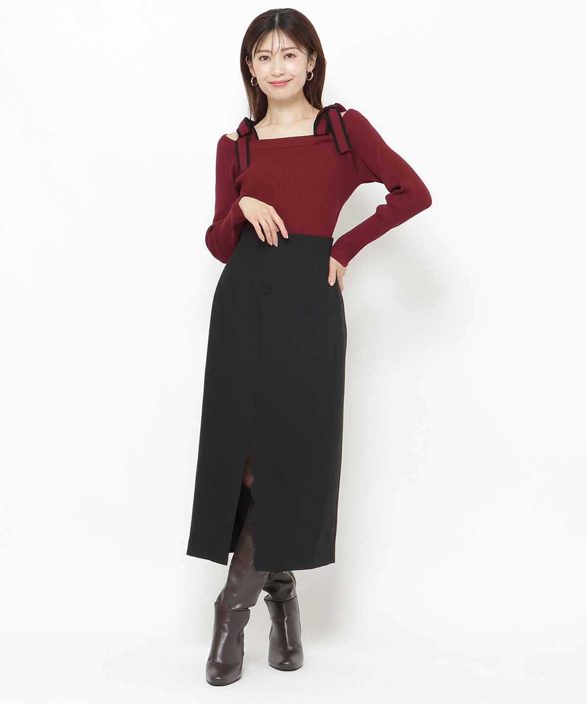 アンドクチュール「配色ショルダーリボンニットプルオーバー」|ニット・セーター|