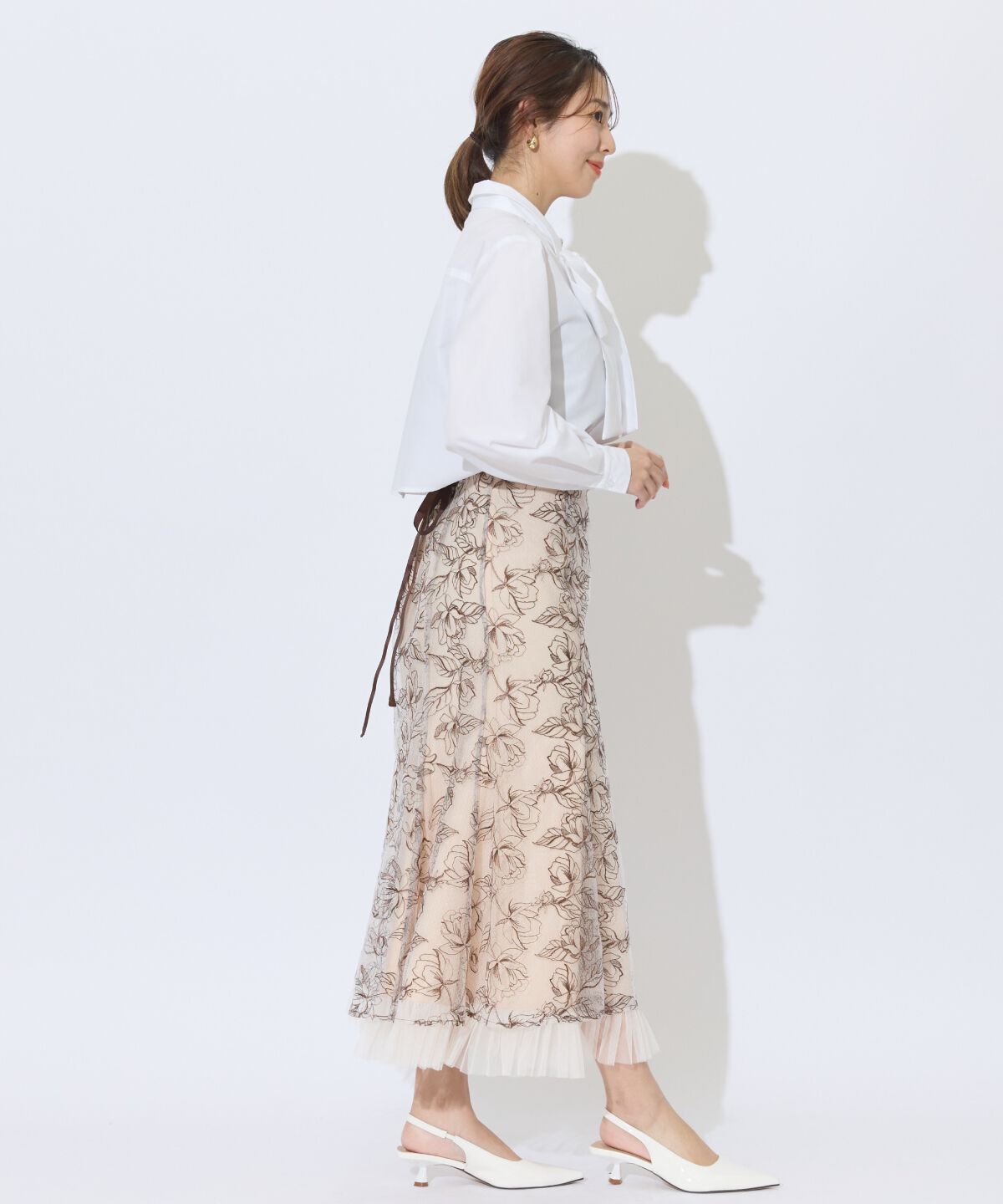 アンドクチュール「チュールヘムフローラルスカート」|フレア|