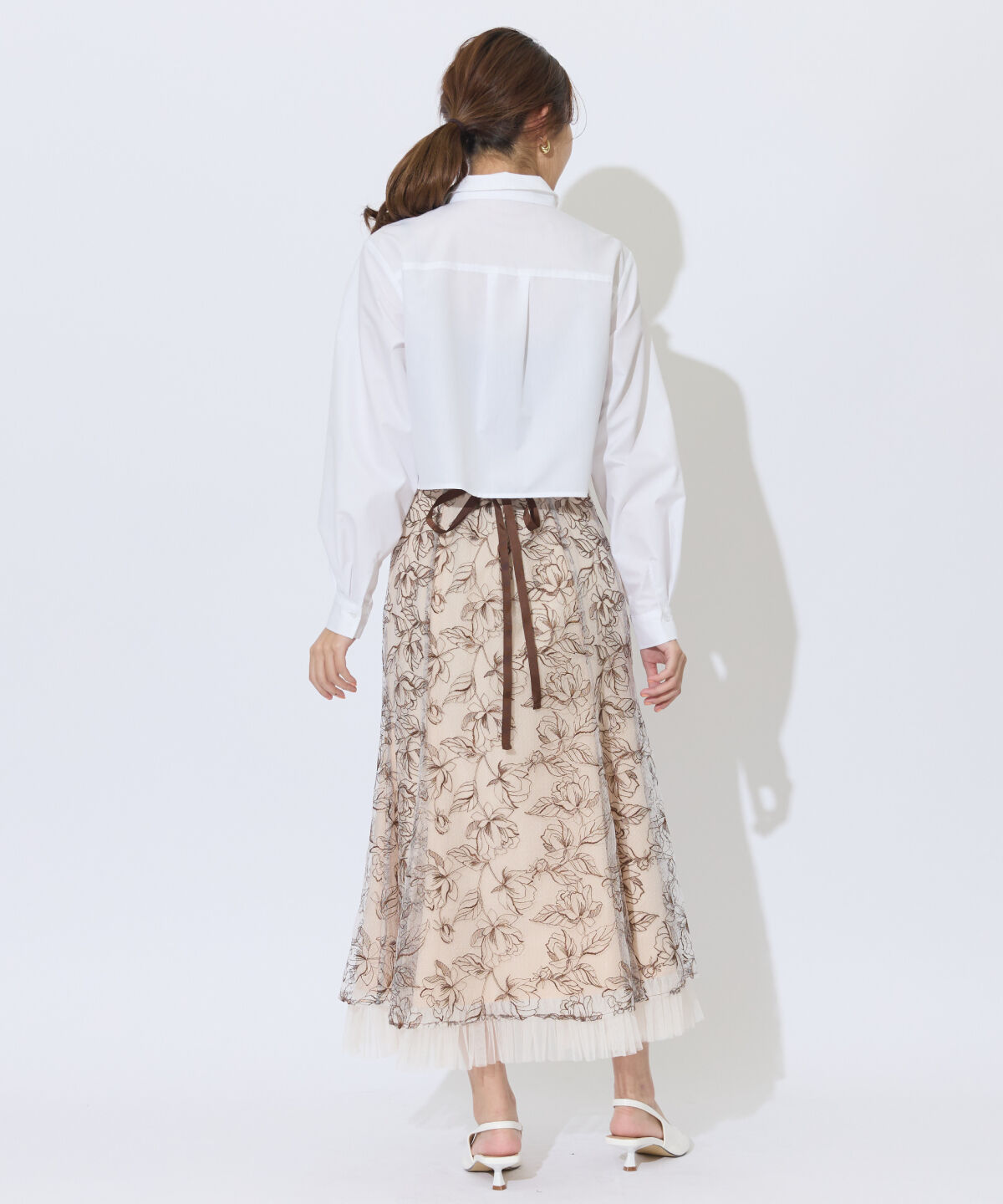 アンドクチュール「チュールヘムフローラルスカート」|フレア|