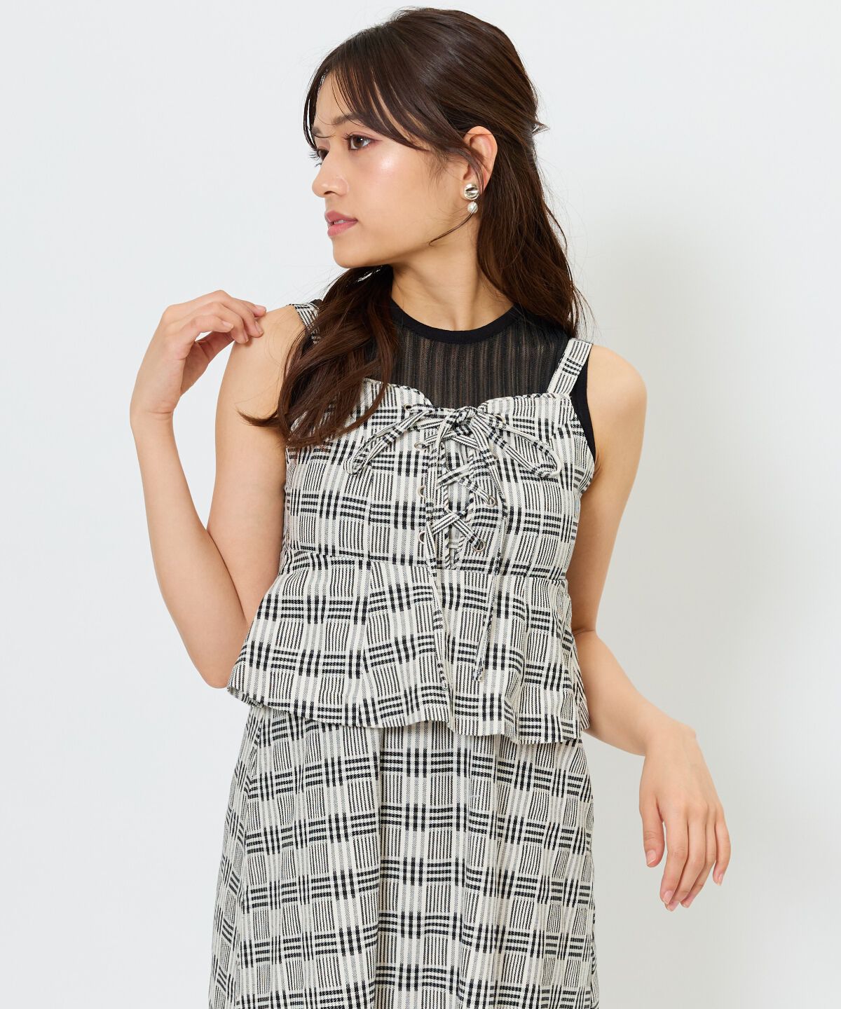 アンドクチュール「フロントレースアップチェックジャンスカ」|ジャンパースカート|