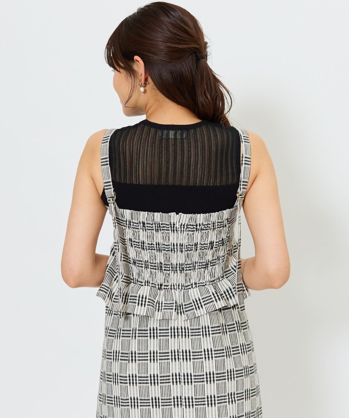 アンドクチュール「フロントレースアップチェックジャンスカ」|ジャンパースカート|