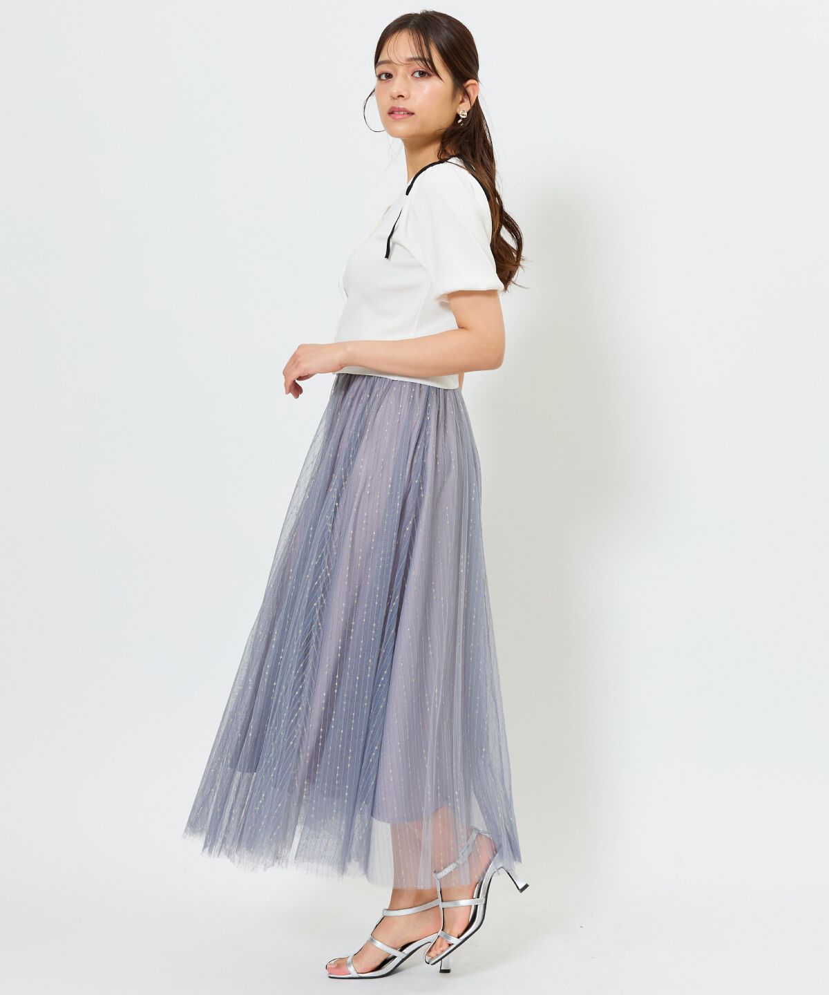 アンドクチュール「ラメストライプチュールフレアスカート」|フレア|