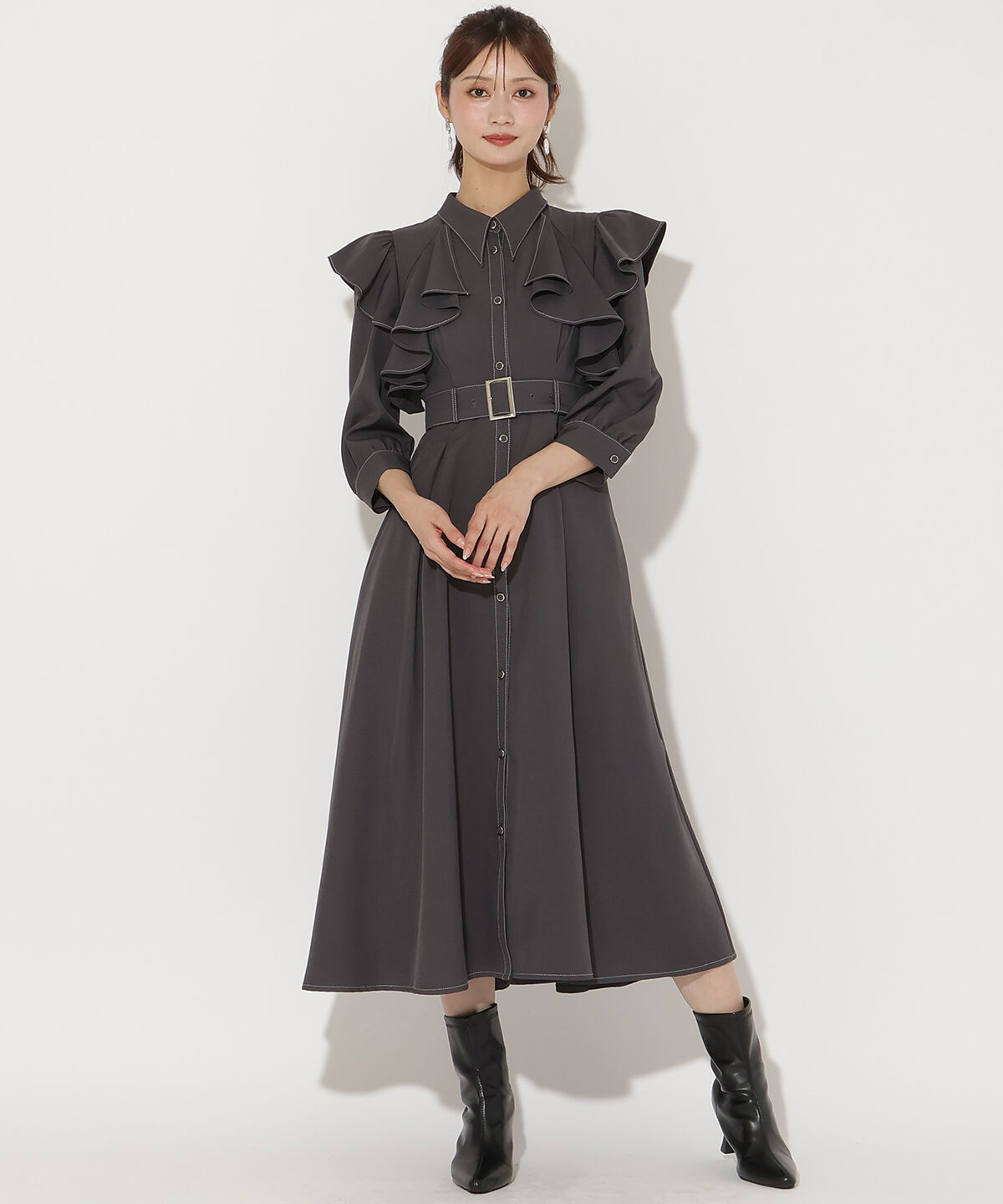 アンドクチュール「フリルケープ7分袖ワンピース」|ワンピース|