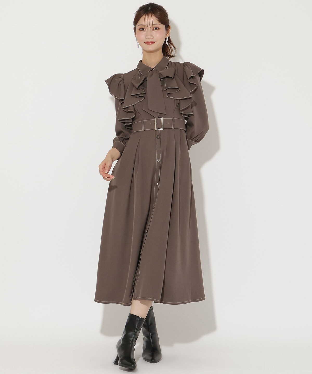 アンドクチュール「フリルケープ7分袖ワンピース」|ワンピース|