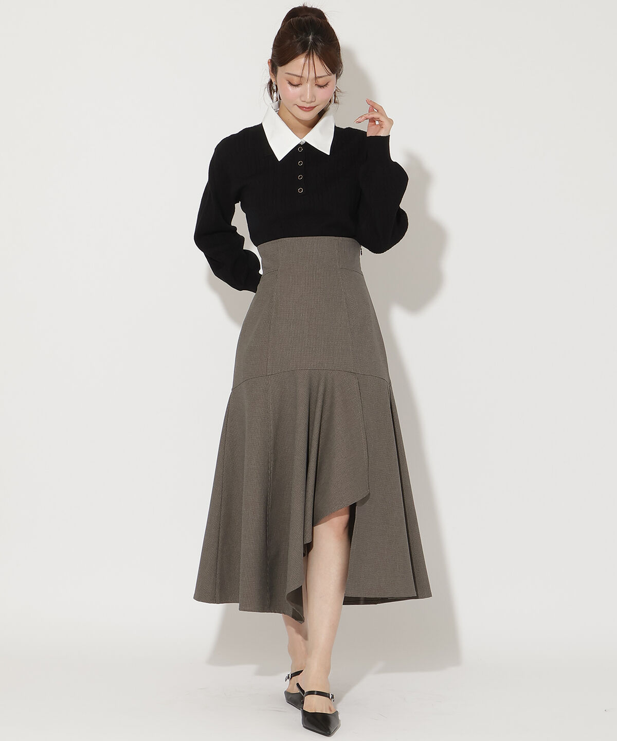 アンドクチュール「シャツ襟ケーブルニット」|ニット・セーター|