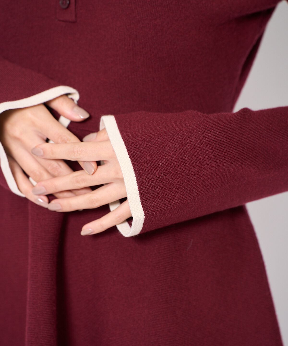 アンドクチュール「バイカラーポロニットフレアミニワンピース」|ワンピース|