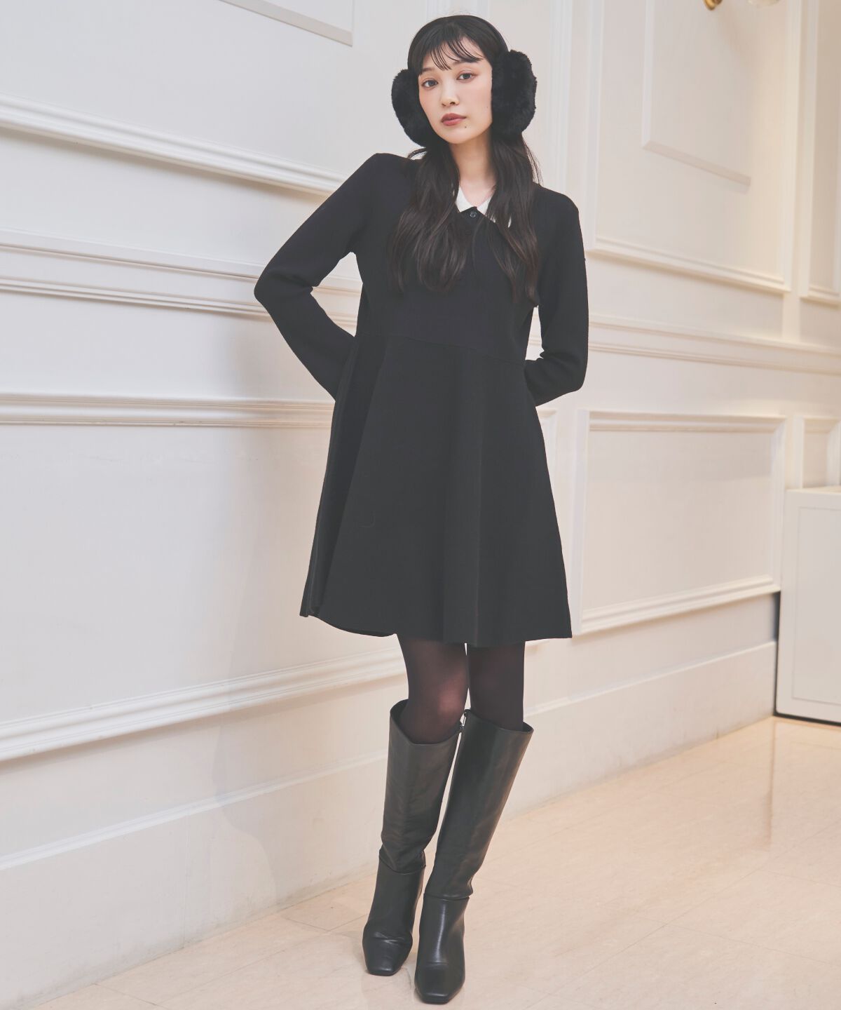 アンドクチュール「バイカラーポロニットフレアミニワンピース」|ワンピース|